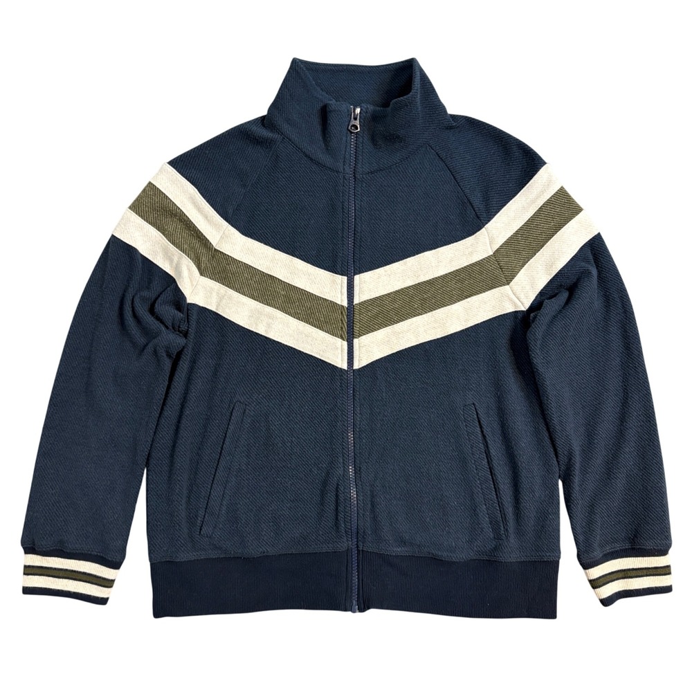 Faherty Legend Lounge Track Jacket Navy Blue Chevron Stripe Full Zip  Women M